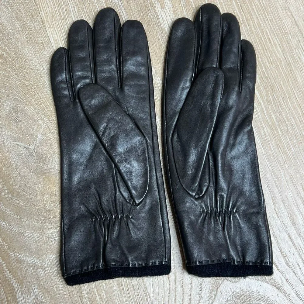 Vintage, Expresso Brown Genuine Leather Gloves, Knit Interior, Top Seam, Medium